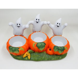 Halloween Partylite Porcelain Ghost Trio Tealight Holder Pumpkin Fall Decor